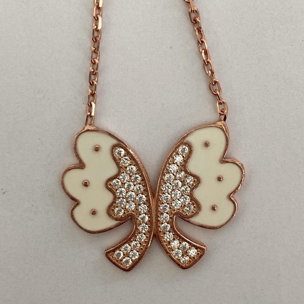 925 Silver handmade enamel butterfly cz stones necklace - Picture 4 of 5